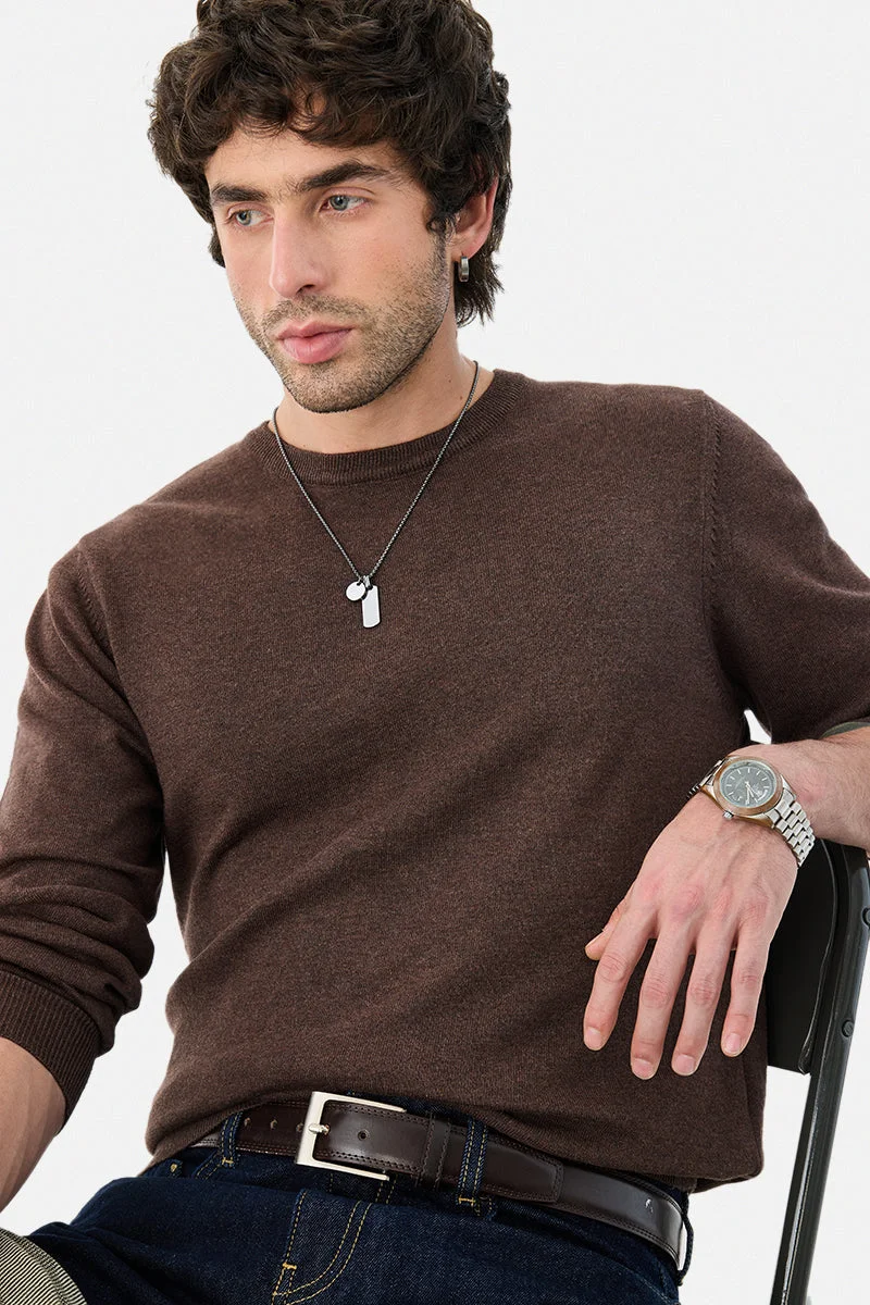 SNITCH Brown Regular Fit Melange Sweater for Men | Best Price UAE